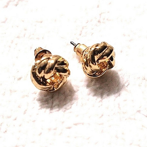 Knotted Gold Round Earrings Pierced Corpcore Office Career Traditional Classy - Picture 1 of 3